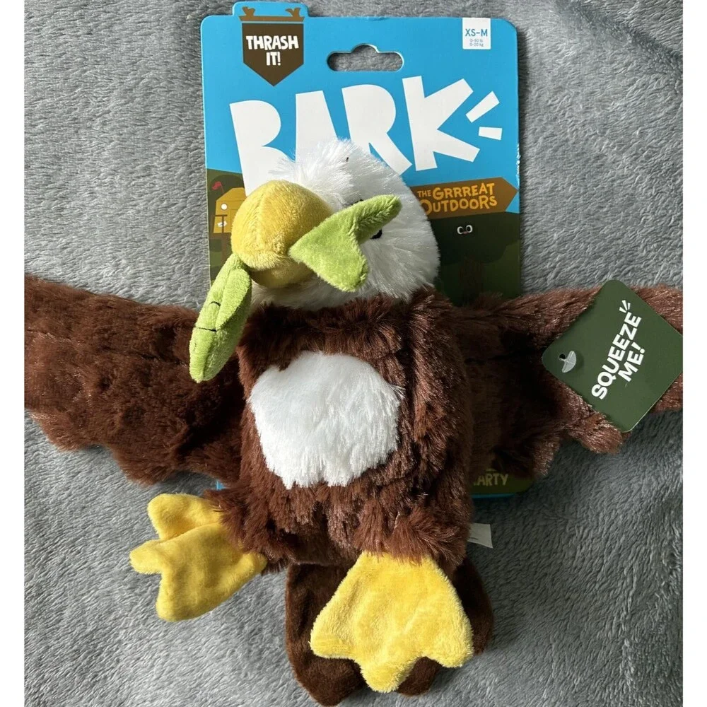 BARK Thrash It! The Grrreat Outdoors Marty Bald Eagle Dog Toy XS-M Squeaker Crin